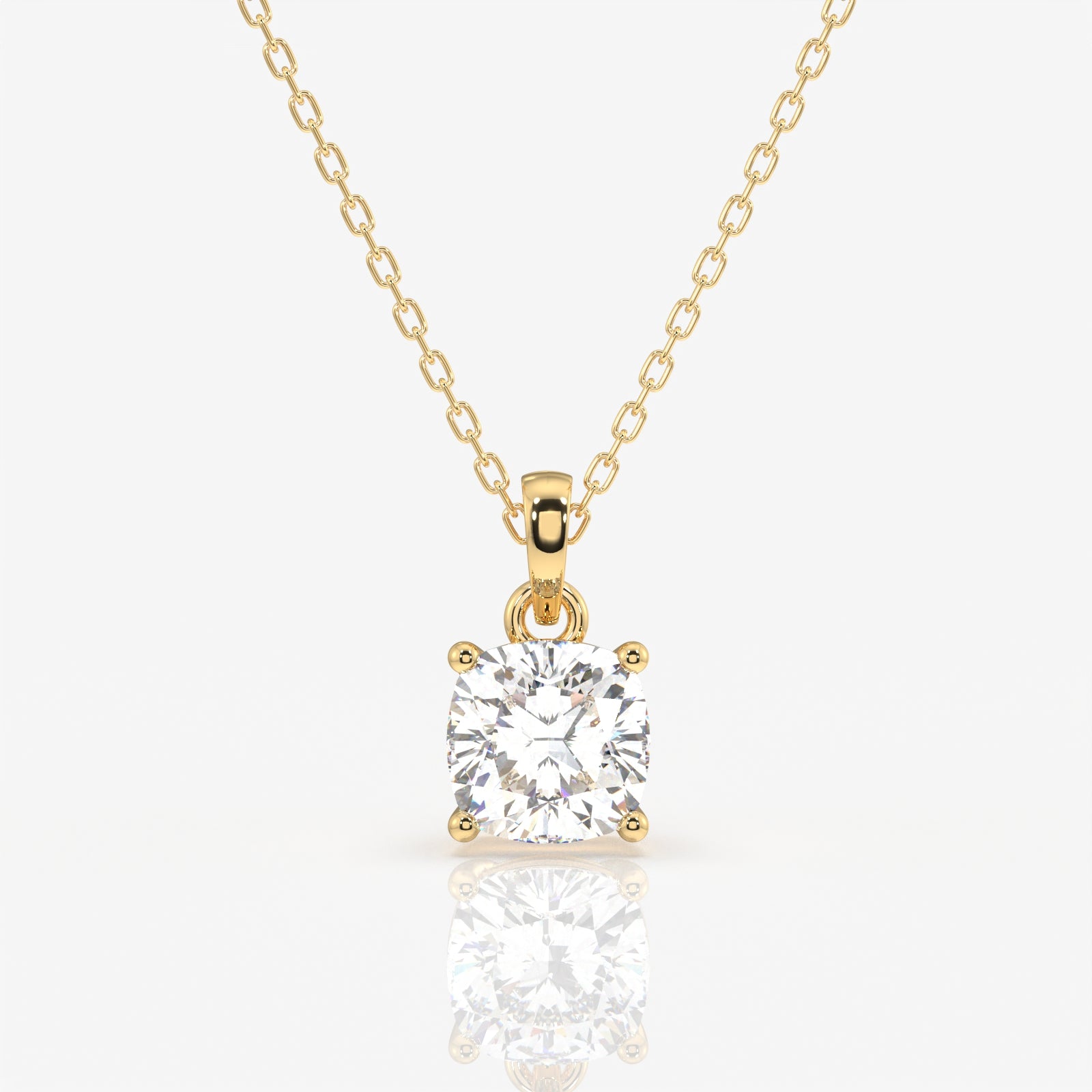 Cushion Cut Lab Grown Diamond Solitaire 14k Gold Pendant