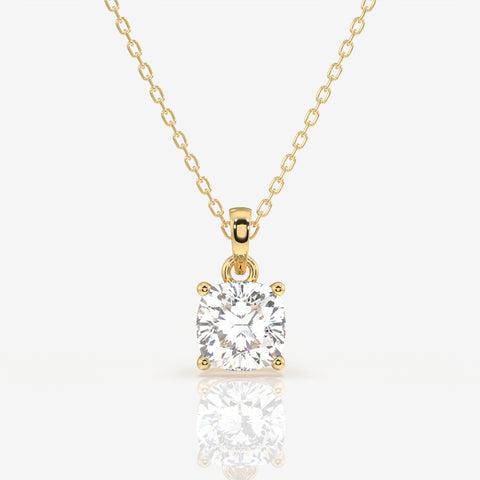 Cushion Cut Lab Grown Diamond Solitaire 14k Gold Pendant