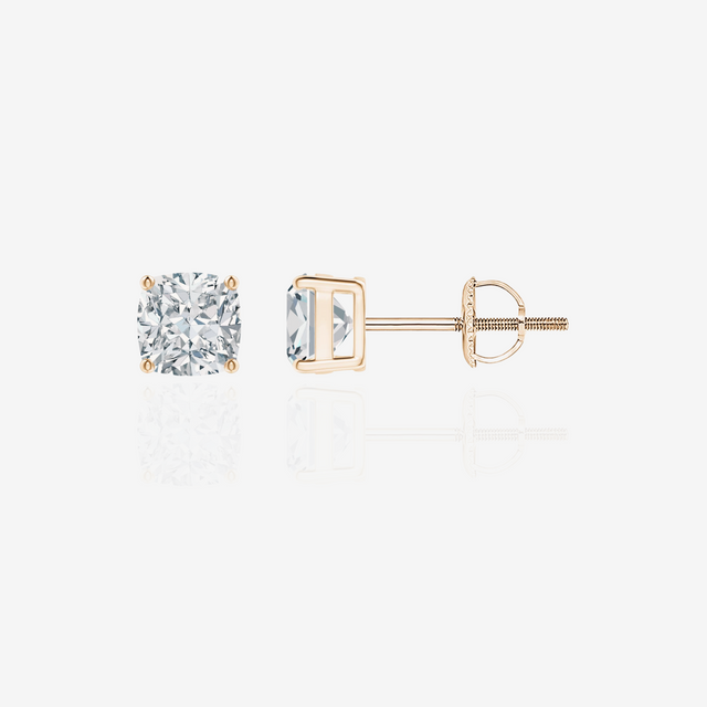 Cushion Cut Lab Grown Diamond Solitaire Certified Stud 14k Gold Earrings