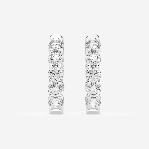 Round-stone hoop earrings in a white-metal finish, front view