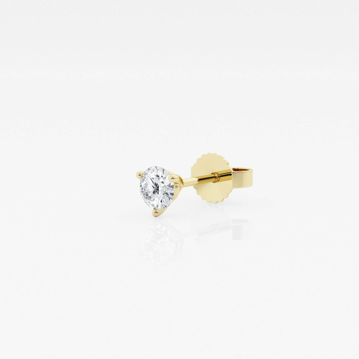 Round Cut Moissanite Diamond Three Prong Single Stud 14k Gold Earring