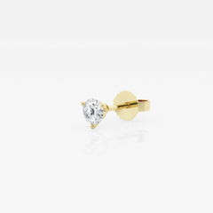 Round Cut Moissanite Diamond Three Prong Single Stud 14k Gold Earring