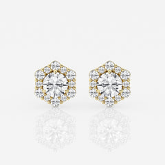 Round Cut Moissanite Diamond Hexagonal Halo Sterling Silver Earrings