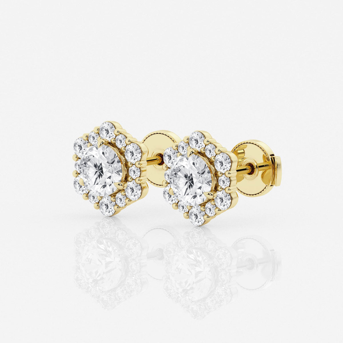 Round Cut Moissanite Diamond Hexagonal Halo Stud 14k Earrings