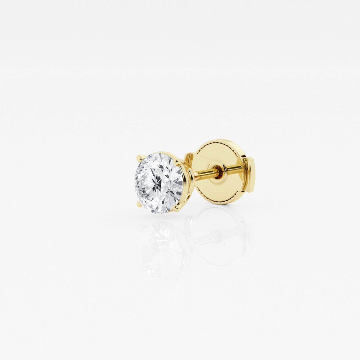 Round Cut Moissanite Diamond Single Stud 18k Gold Earring