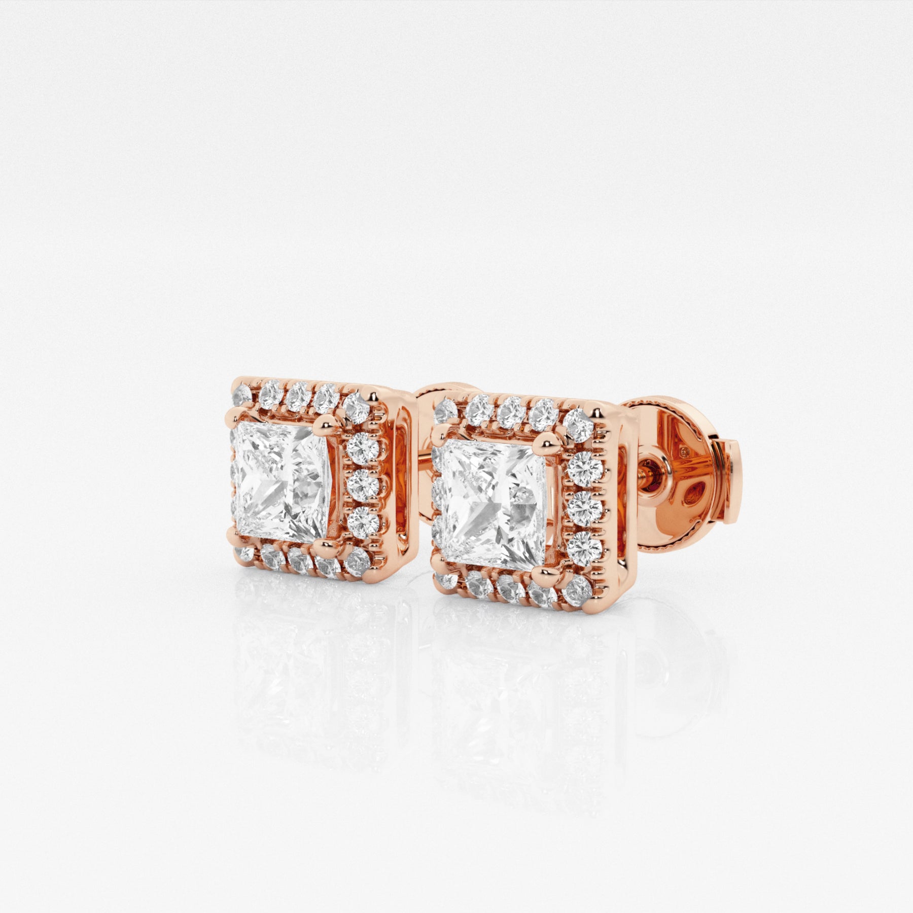 Princess Cut Moissanite Diamond Halo Stud Sterling Silver Earrings
