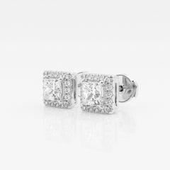 Princess Cut Moissanite Diamond Halo Stud 14k Gold Earrings