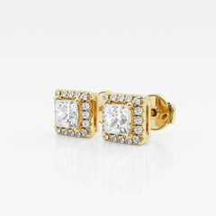 Princess Cut Moissanite Diamond Halo Stud 14k Gold Earrings