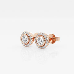 Round Cut Moissanite Diamond Bezel Halo Stud 18k Gold Earrings