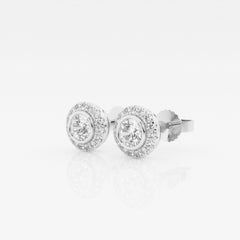 Round Cut Moissanite Diamond Bezel Halo Stud 18k Gold Earrings