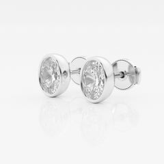 Oval Cut Moissanite Diamond Bezel Certified Stud 14k Gold Earrings