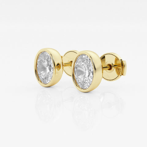 Oval Cut Lab Grown Diamond Bezel Certified Stud 14k Gold Earrings