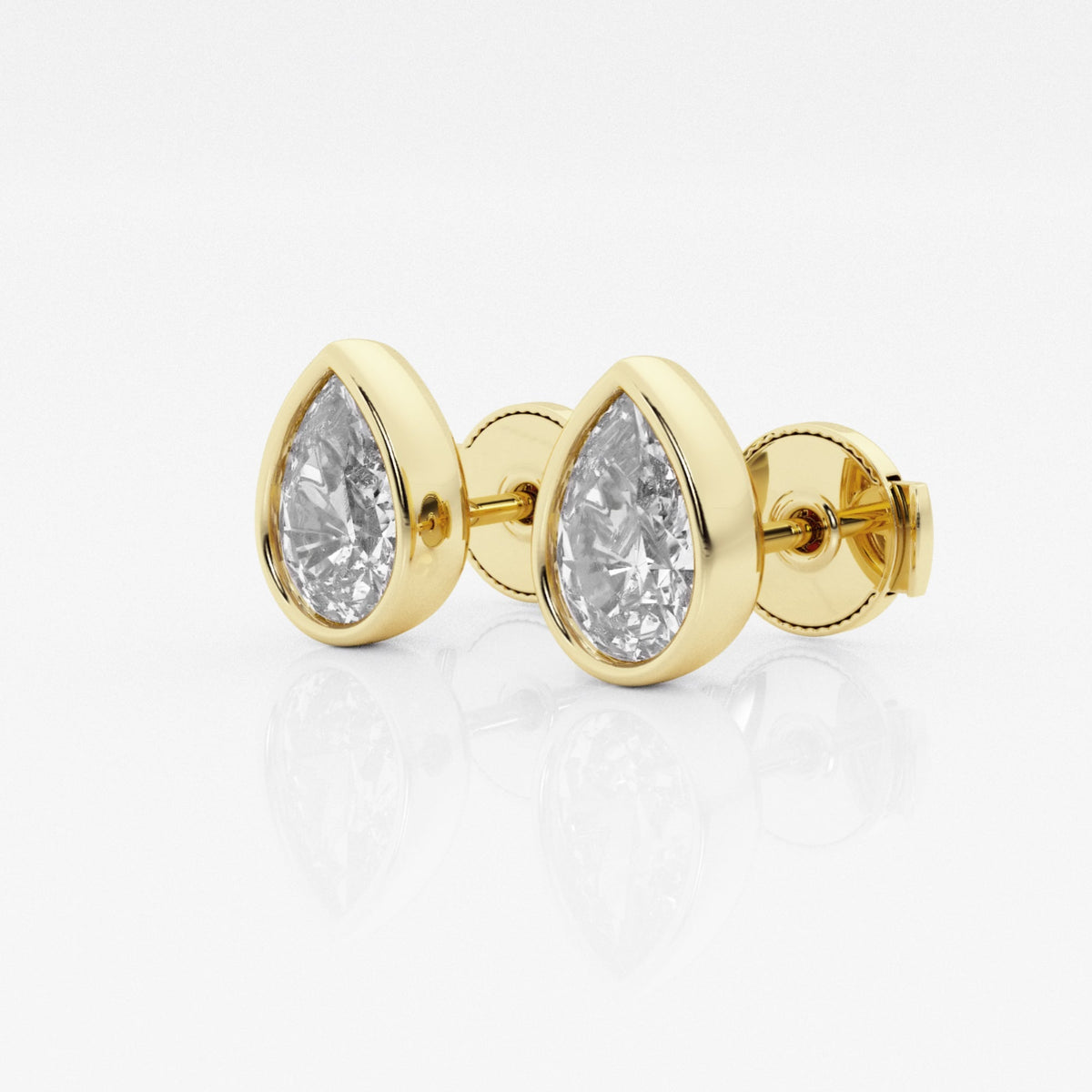 Pear Cut Moissanite Diamond Bezel Certified Stud 18k Gold Earrings