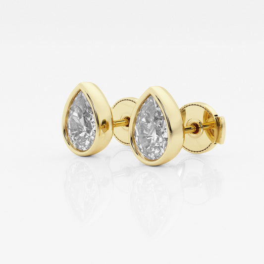 Pear Cut Moissanite Diamond Bezel Certified Stud 18k Gold Earrings