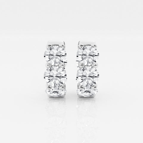 Five-stone hoop earrings in a white-metal finish, front view