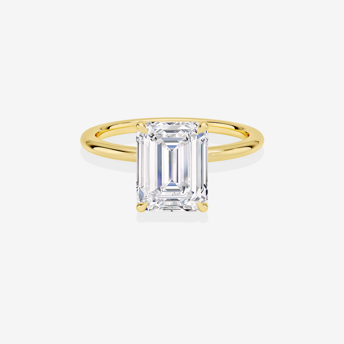 Emerald Cut Lab Grown Diamond Petite Solitaire Engagement 14k Gold Ring