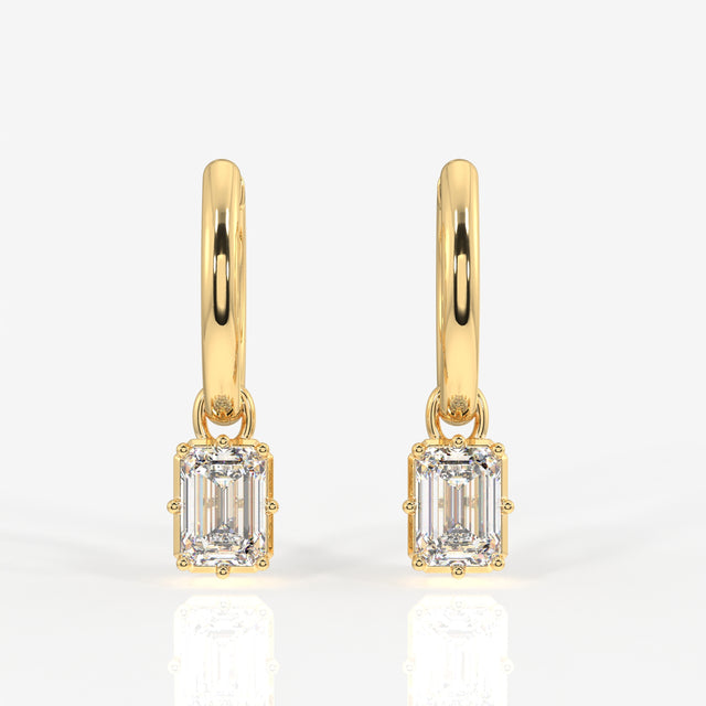 Emerald Cut Lab Grown Diamond Huggie Drop 14K Gold Earrings
