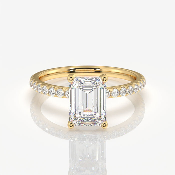 Emerald Cut Moissanite Diamond Pave Sterling Silver Ring