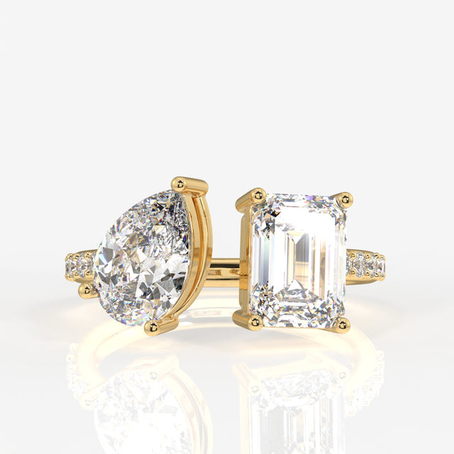 Emerald and Pear Cut Lab Grown Diamond Toi - Et - Moi 14k Gold Ring