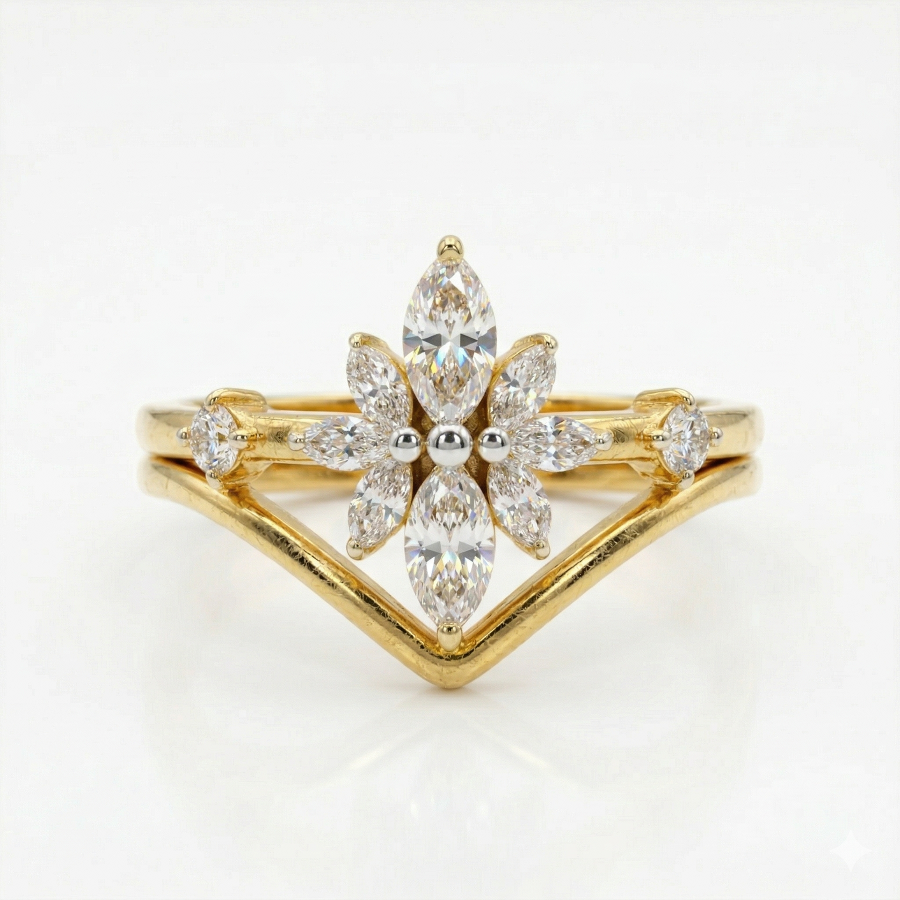 Marquise Cut Moissanite Diamond Sterling Silver Engagement Ring
