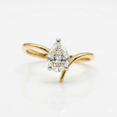 Pear Cut Moissanite Diamond Sterling Silver Engagement Ring