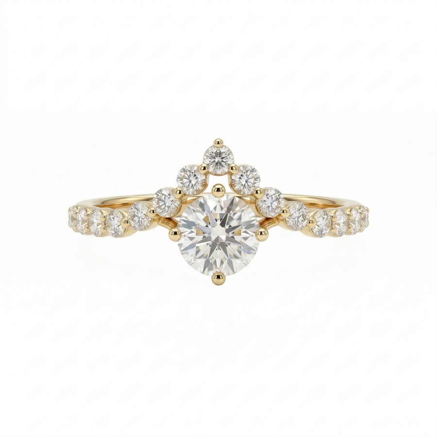 Round Cut Moissanite Diamond Sterling Silver Engagement Ring