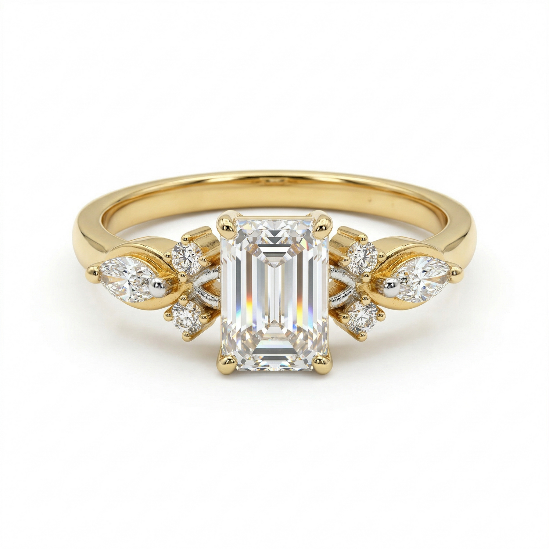 Emerald Cut Moissanite Diamond Sterling Silver Engagement Ring