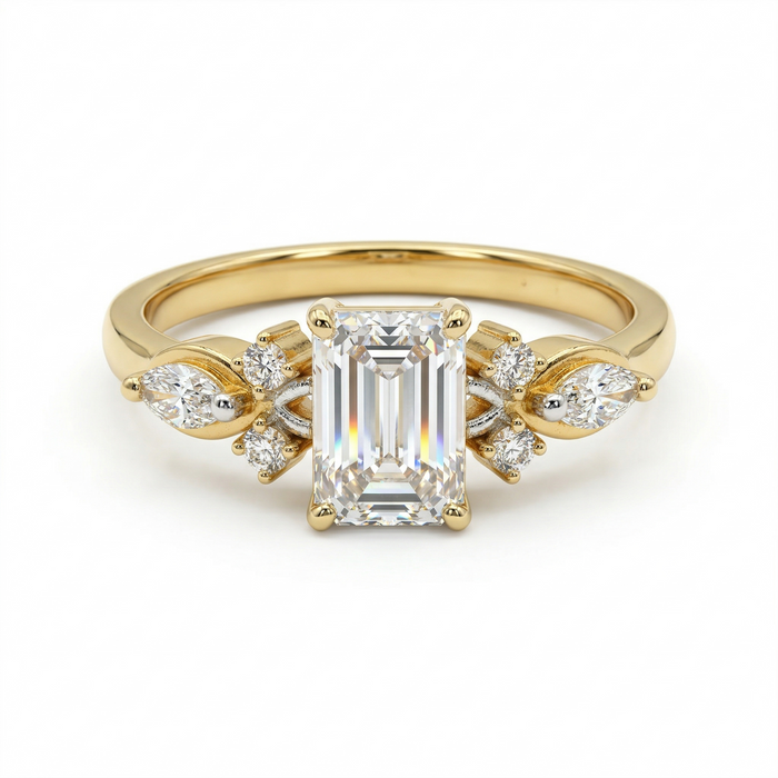 Emerald Cut Moissanite Diamond Sterling Silver Engagement Ring