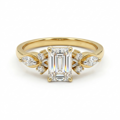 Emerald Cut Moissanite Diamond Sterling Silver Engagement Ring