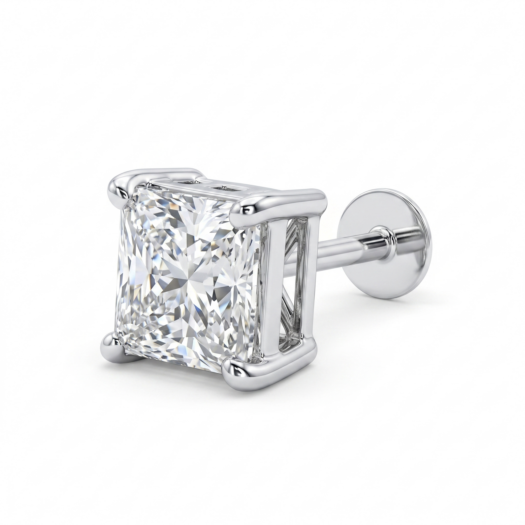 Princess Cut Lab Grown Diamond 14K Gold Single Ear Stud