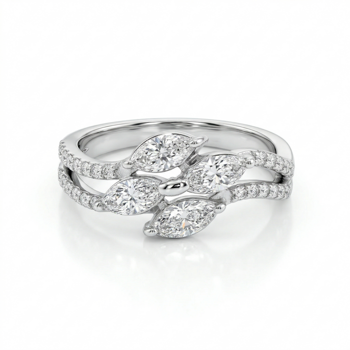 Marquise Cut Moissanite Diamond Sterling Silver Engagement Ring