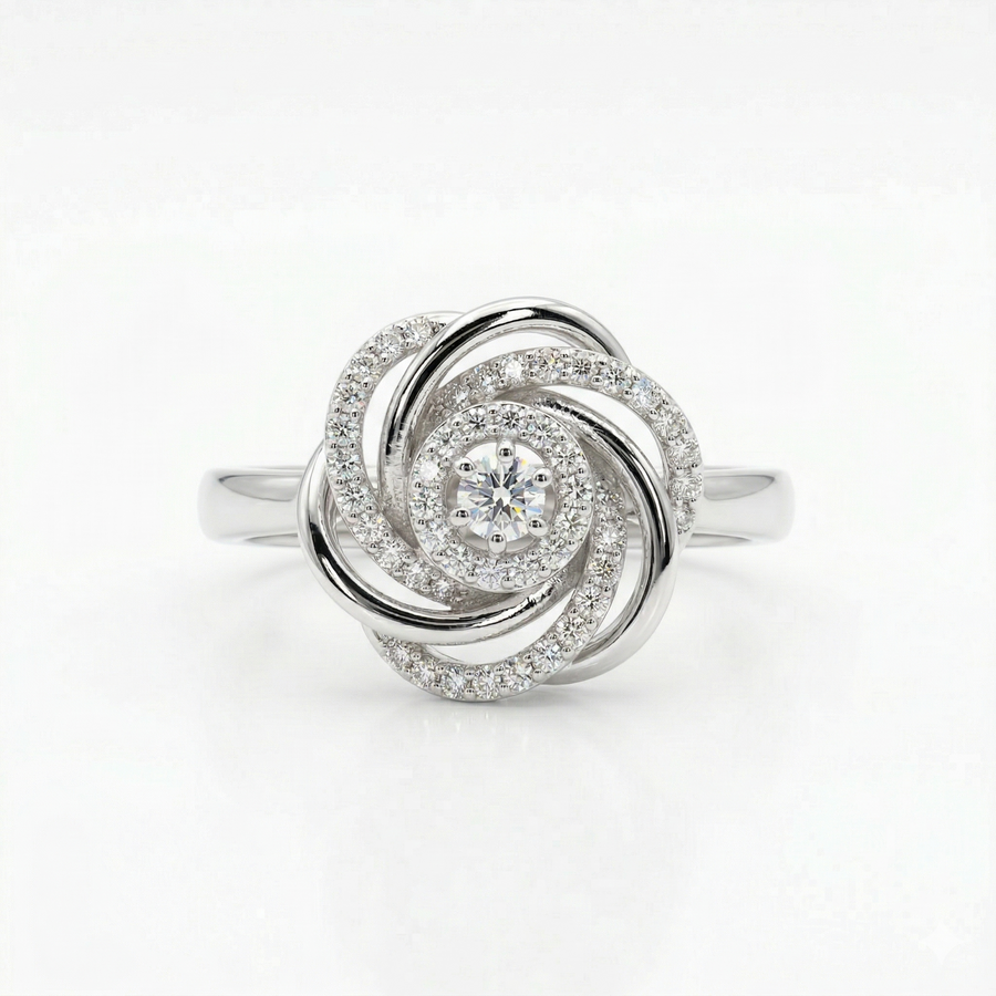 Round Moissanite Diamond Sterling Silver Engagement Ring