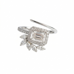 Emerald Cut Moissanite Diamond Sterling Silver Engagement Ring