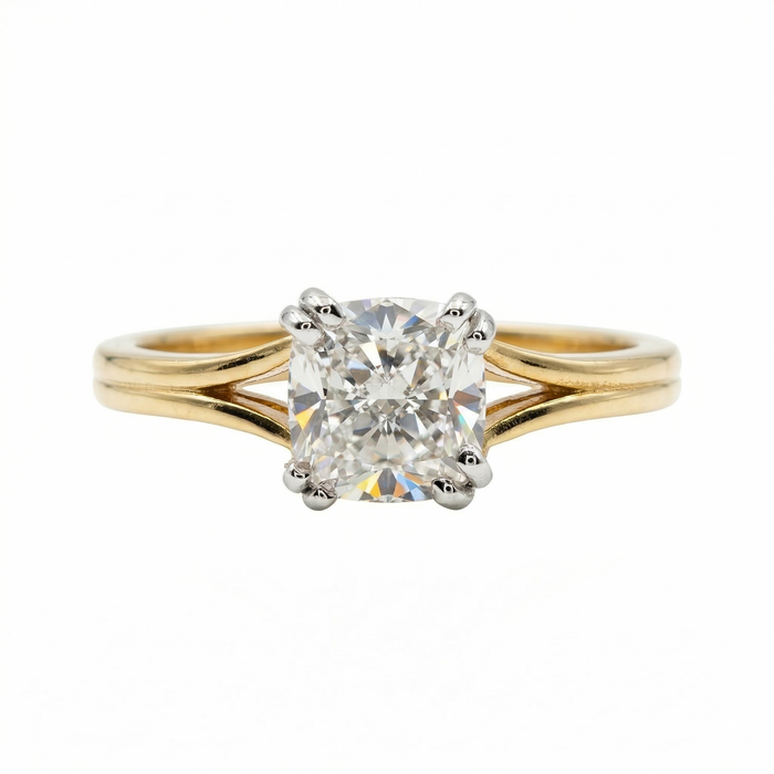 Cushion Cut Moissanite Diamond Sterling Silver Engagement Ring