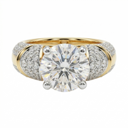 Grand Halo Round Cut Lab Grown Diamond Engagement 18K Gold Ring
