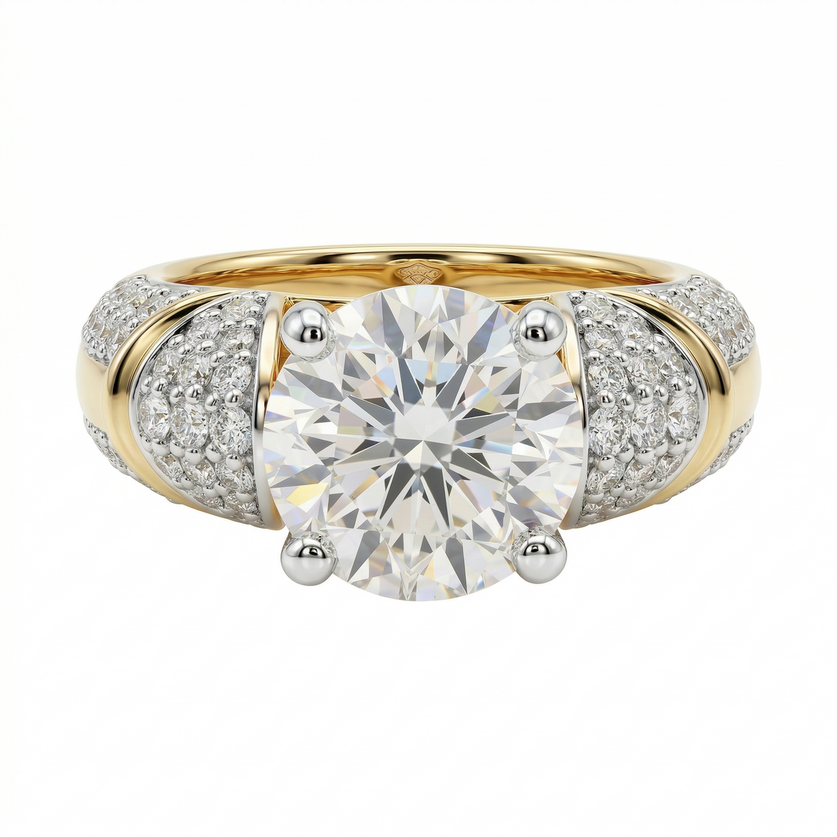 Grand Halo Round Cut Lab Grown Diamond Engagement 18K Gold Ring