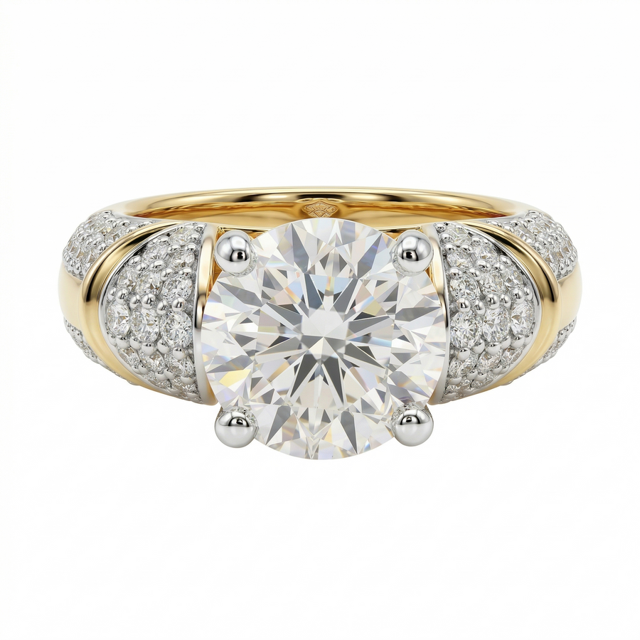 Grand Halo Round Cut Lab Grown Diamond Engagement 18K Gold Ring