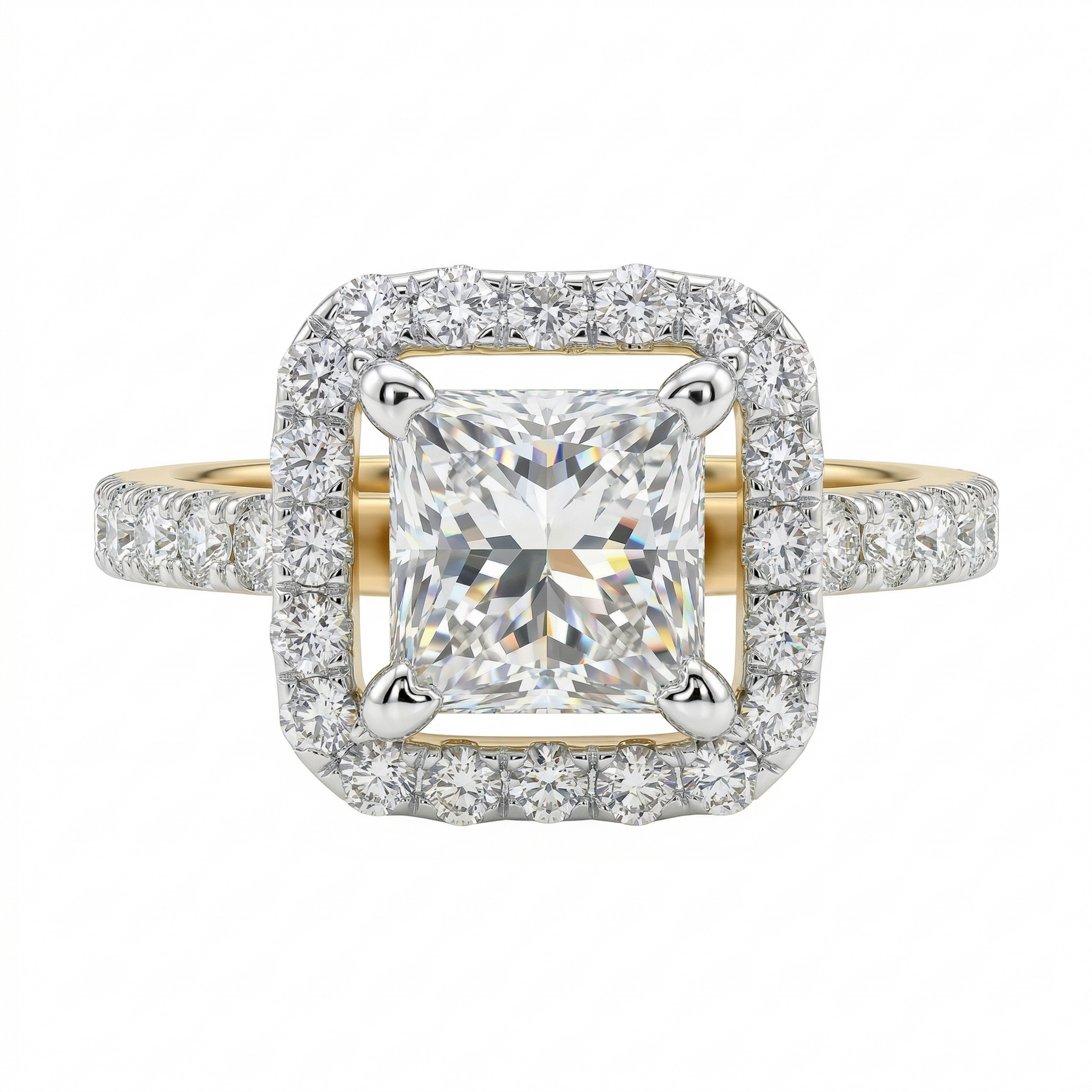 Princess Cut Moissanite Diamond Sterling Silver Engagement Ring