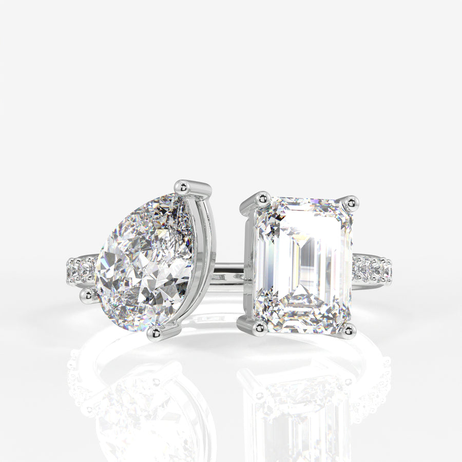 Get Emerald and Pear Cut Moissanite Diamond Toi Moi Sterling Silver Ring
