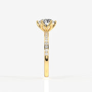 Portuguese Cut Tulip Six Prong Moissanite Diamond Pave 18K Gold Ring