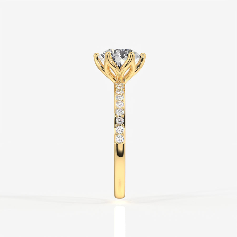 Portuguese Cut Tulip Six Prong Moissanite Diamond Pave 18K Gold Ring