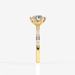 Portuguese Cut Tulip Six Prong Moissanite Diamond Pave Sterling Silver Ring