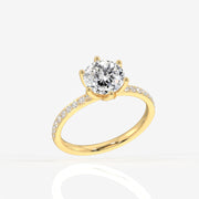 Portuguese Cut Tulip Six Prong Moissanite Diamond Pave 18K Gold Ring