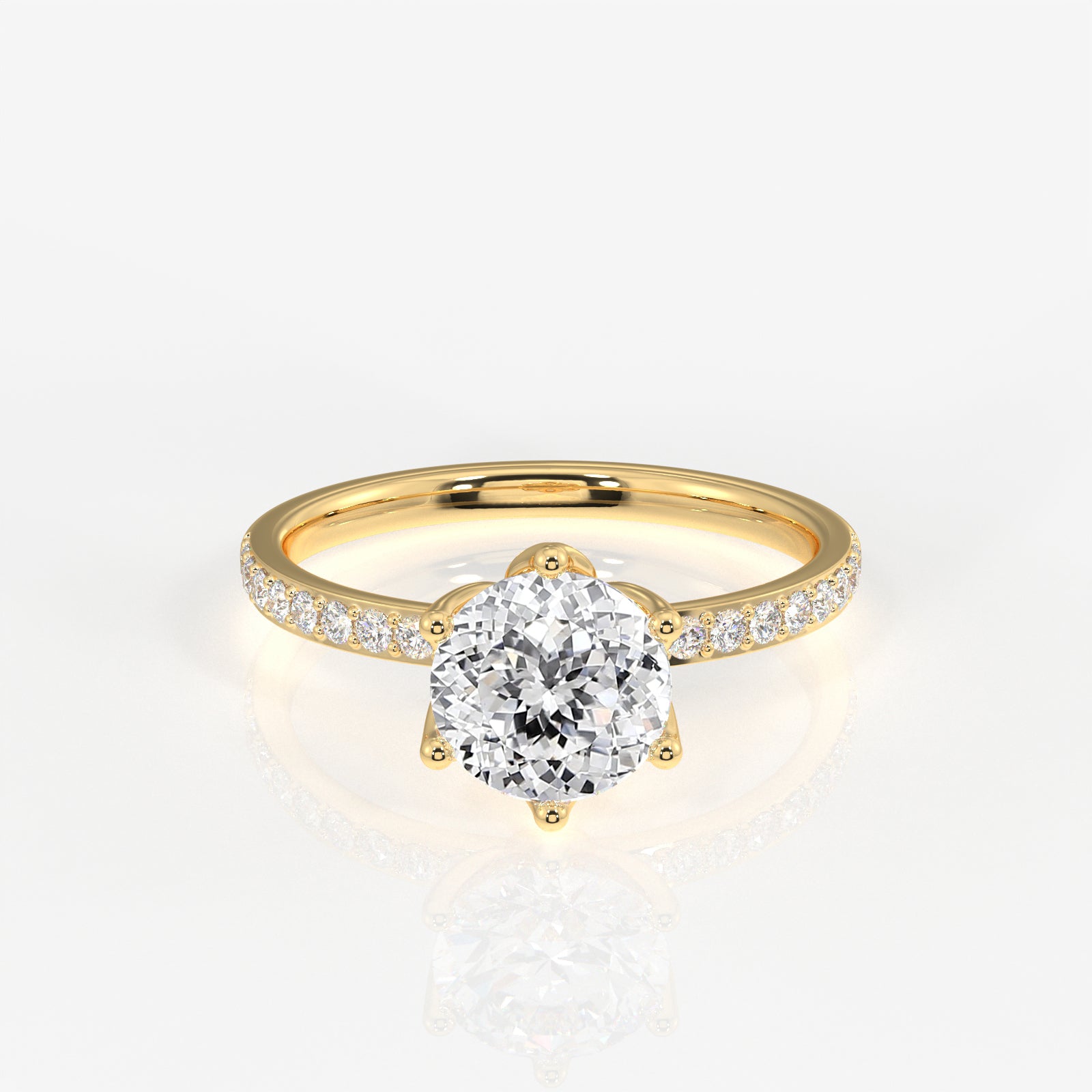 Portuguese Cut Tulip Six Prong Moissanite Diamond Pave 18K Gold Ring