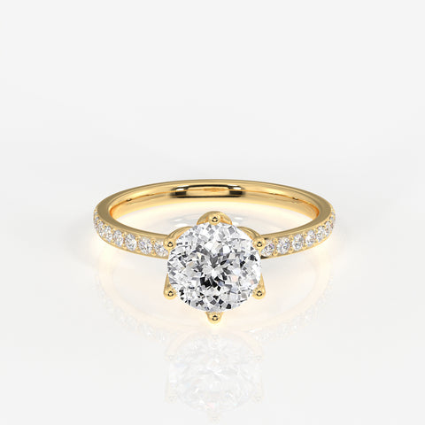Portuguese Cut Lab Grown Diamond Pave 14K Gold Ring