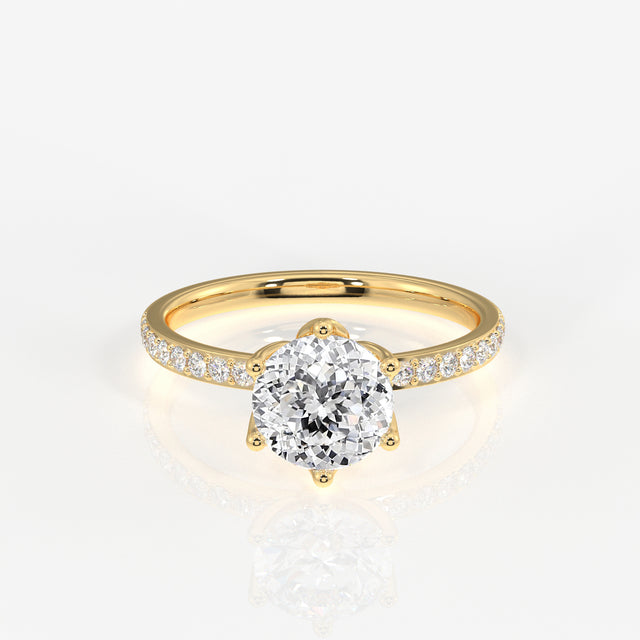 Portuguese Cut Lab Grown Diamond Pave 14K Gold Ring