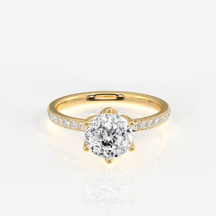 Portuguese Cut Tulip Six Prong Moissanite Diamond Pave 18K Gold Ring