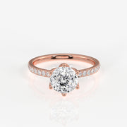 Portuguese Cut Tulip Six Prong Moissanite Diamond Pave 18K Gold Ring