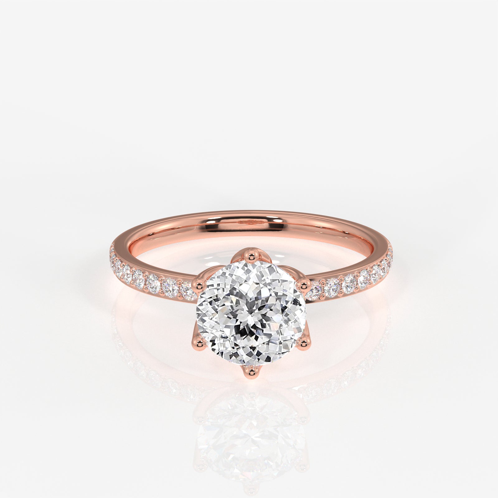 Portuguese Cut Tulip Six Prong Moissanite Diamond Pave 18K Gold Ring