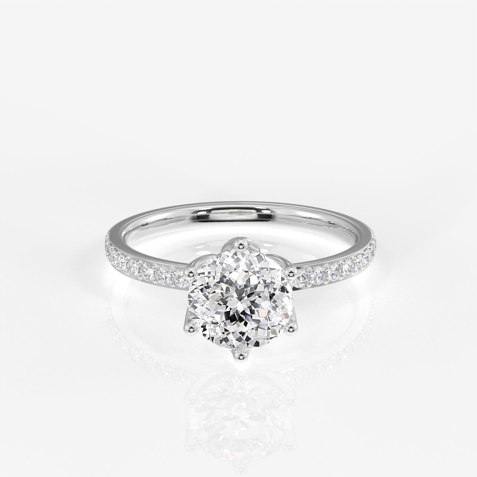 Portuguese Cut Tulip Six Prong Moissanite Diamond Pave 18K Gold Ring